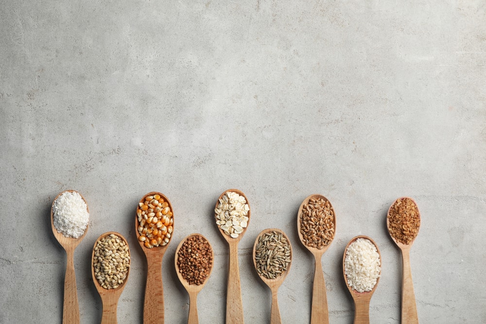 Various grains in spoons